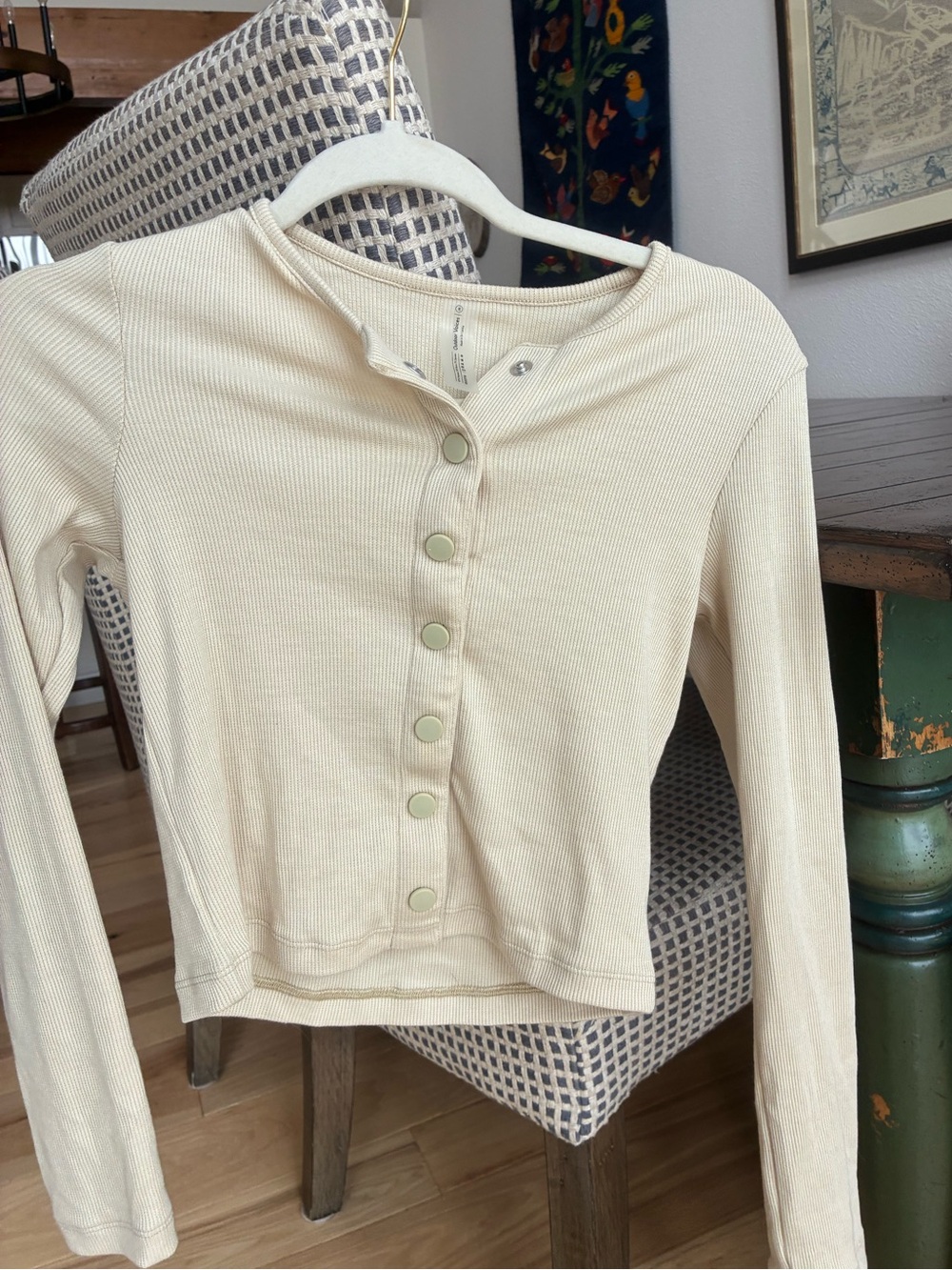Outdoor Voices Cream Ribbed Button-Front Women’s Sweater
